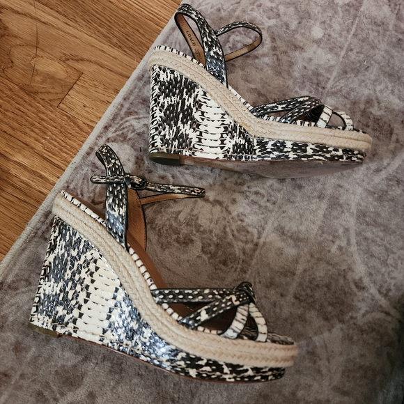 Coach Snakeskin Black and White Wedge Sandals - Picture 5 of 14